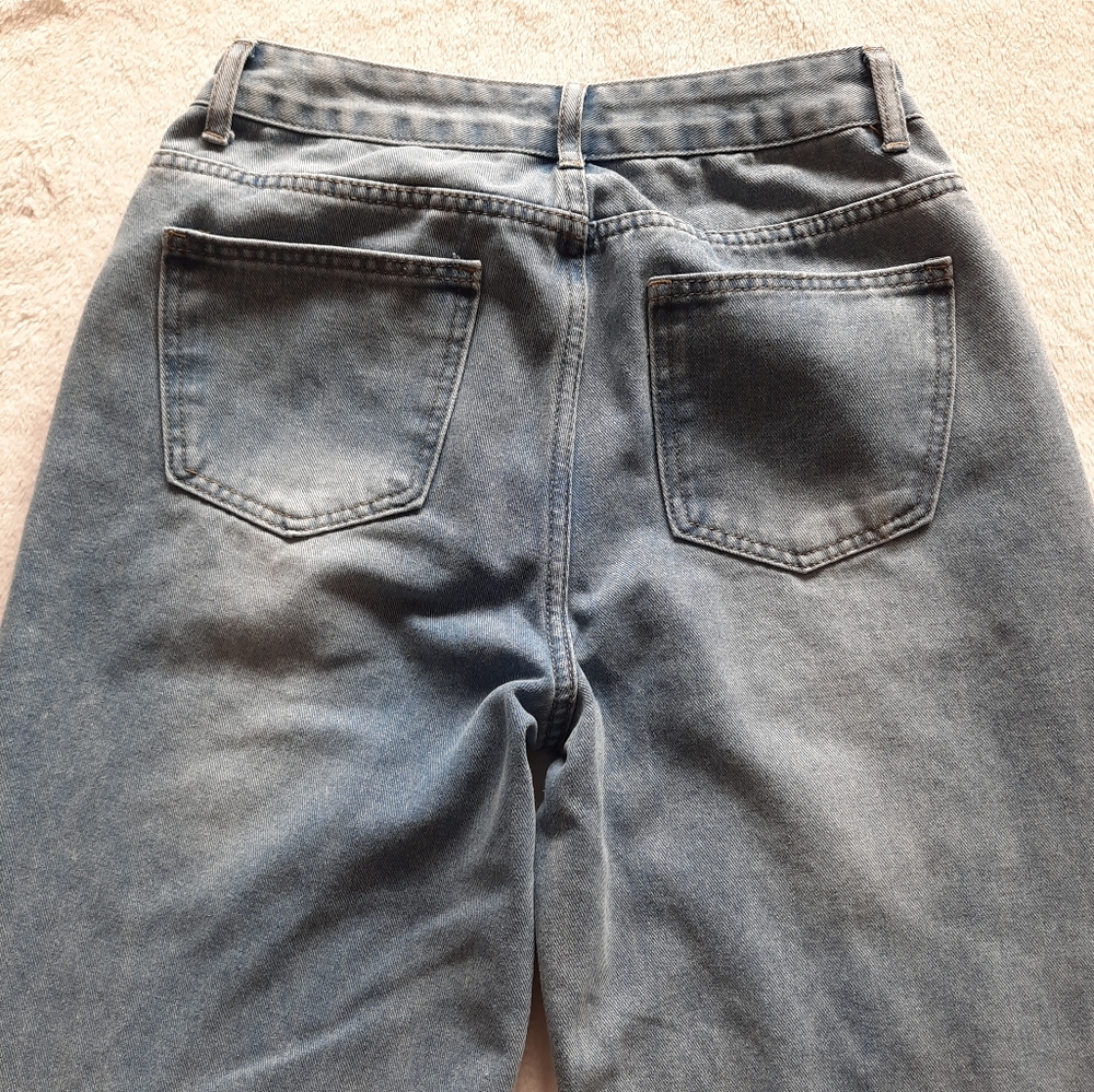Wide Leg Blue Jeans Mega Cuff By Shein Size 28/30 Mid-High Rise Light Wash - Picture 10 of 14